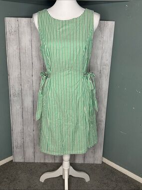Gilli Green and White Striped Sleeveless Tie-Side Mini Dress